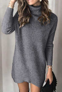 Pre-Order Turtleneck Long Sleeve Knitted Sweater Dress