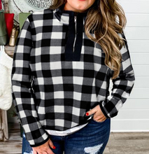 Load image into Gallery viewer, Pre-Order Plus Size Plaid Print Mock Neck Long Sleeve Zipper Sweatshirt