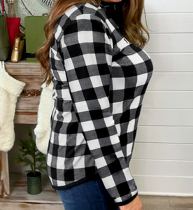 Pre-Order Plus Size Plaid Print Mock Neck Long Sleeve Zipper Sweatshirt