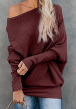 Load image into Gallery viewer, Slouchy One Shoulder Dolman Sleeves Ribbed Sweater