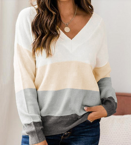 Pre-Order Colorblock V Neck Pullover Sweater