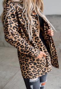 Pre-Order Lapel Collar Zipper Drawstring Leopard Coats