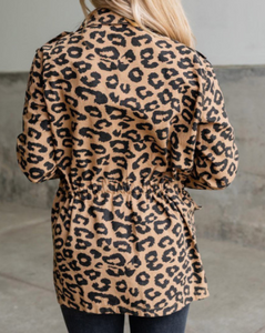 Pre-Order Lapel Collar Zipper Drawstring Leopard Coats