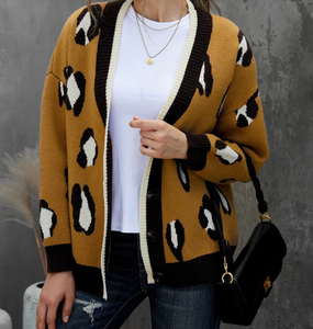 Pre-Order Leopard Buttoned Open Front Knitted Sweater