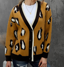 Load image into Gallery viewer, Pre-Order Leopard Buttoned Open Front Knitted Sweater