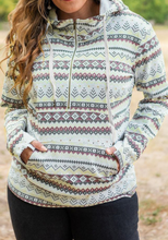 Load image into Gallery viewer, Pre-Order Plus Size Aztec Print Half Zip High Neck Hoodie with Pocket