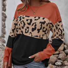 Load image into Gallery viewer, Pre-Order Leopard Color Block Drop Shoulder Knit Sweater