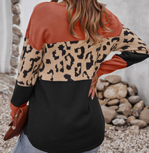 Load image into Gallery viewer, Pre-Order Leopard Color Block Drop Shoulder Knit Sweater