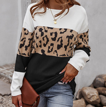 Load image into Gallery viewer, Pre-Order Leopard Color Block Drop Shoulder Knit Sweater