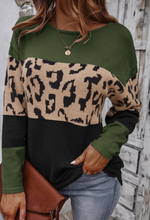 Load image into Gallery viewer, Pre-Order Leopard Color Block Drop Shoulder Knit Sweater