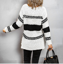 Load image into Gallery viewer, Pre-Order Striped Color Block V Neck Long Sleeve Knitted Sweater