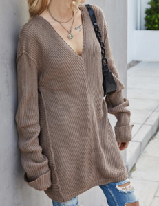 V Neck Solid Tunic Sweaters