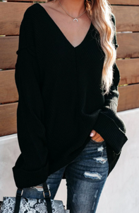 V Neck Solid Tunic Sweaters