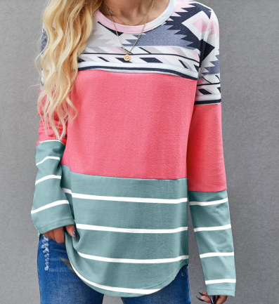 Pre-Order Pink Tribal Striped Long Sleeve T-shirt