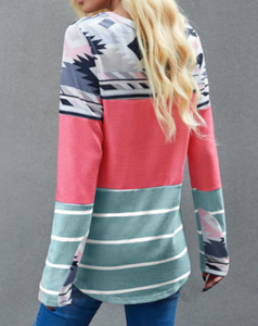 Pre-Order Pink Tribal Striped Long Sleeve T-shirt