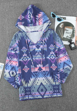 Load image into Gallery viewer, Blue Aztec Print Hoodie