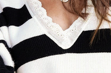 Load image into Gallery viewer, Pre-Order Striped Lace Splicing V Neck Pullover Sweater