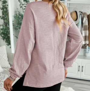 Pre-Order Solid Color Buttoned Front Long Sleeve Top