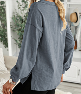 Pre-Order Solid Color Buttoned Front Long Sleeve Top