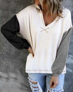 Pre-Order Colorblock V Neck Long Sleeve Hoodie