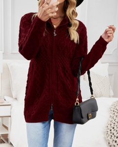 Pre-Order Zip-up Open Front Knitted Sweater