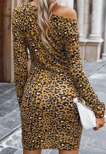 Pre-Order Leopard Print Ruched Arched Hem Mini Dress