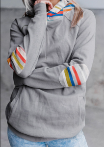 Pre-Order Rainbow Color Stripe Print Elbow Patch Hoodie