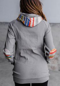 Pre-Order Rainbow Color Stripe Print Elbow Patch Hoodie