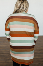 Load image into Gallery viewer, Pre-Order Plus Size Stripe Print Open Front Cardigan with Pocket