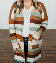 Load image into Gallery viewer, Pre-Order Plus Size Stripe Print Open Front Cardigan with Pocket