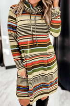 Load image into Gallery viewer, Pre-Order Striped Turtleneck Long Sleeve Shirt Mini Dress with Pocket