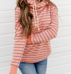 Pre-Order Striped Turtleneck Hoodie with Pocket