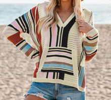 Load image into Gallery viewer, Pre-Order Color Block V Neck Pocket Long Sleeve Sweater