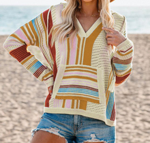 Load image into Gallery viewer, Pre-Order Color Block V Neck Pocket Long Sleeve Sweater