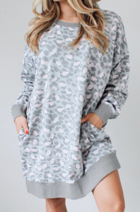 Pre-Order Leopard Print Long Sleeve Sweatshirt Dress