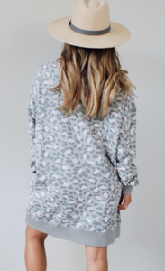 Pre-Order Leopard Print Long Sleeve Sweatshirt Dress
