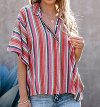 Load image into Gallery viewer, Pre-Order Rose Multi-color Striped Short Sleeve Blouse