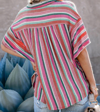 Load image into Gallery viewer, Pre-Order Rose Multi-color Striped Short Sleeve Blouse