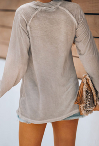 Pre-Order V Neck Casual Long Sleeve Top