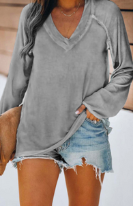 Pre-Order V Neck Casual Long Sleeve Top