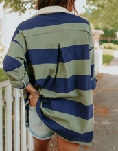 Load image into Gallery viewer, Pre-Order Striped Color Block Turn-down Button Tab-sleeve Top with Slits