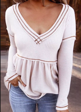 Load image into Gallery viewer, Pre-Order V-Neck Stripped Patchwork Knit Top