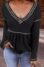 Load image into Gallery viewer, Pre-Order V-Neck Stripped Patchwork Knit Top