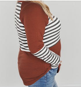 Pre-Order Plus Size Striped Color Block Long Sleeve Top