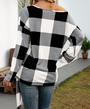 Load image into Gallery viewer, Pre-Order Plaid Tie Hem One Shoulder Pullover Sweatshirt