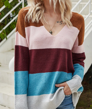 Load image into Gallery viewer, Pre-Order V Neck Color Block Stripes Sweater