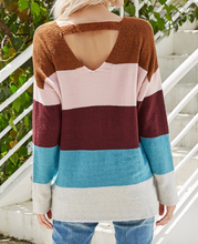 Load image into Gallery viewer, Pre-Order V Neck Color Block Stripes Sweater