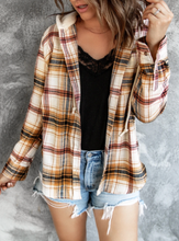 Load image into Gallery viewer, Pre-Order Plaid Buttoned Drawstring Hooded Coat