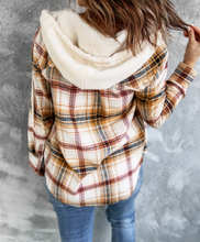 Load image into Gallery viewer, Pre-Order Plaid Buttoned Drawstring Hooded Coat