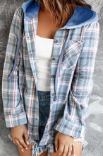 Load image into Gallery viewer, Pre-Order Plaid Buttoned Drawstring Hooded Coat